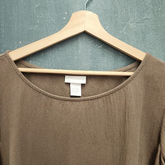 Soft Surroundings Top 2X Brown Textured Cotton 3/4 Sleeve Lagenlook - Picture 2 of 8